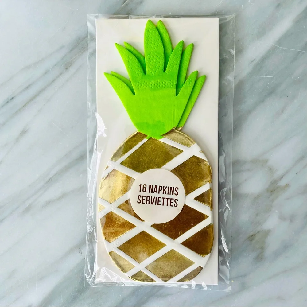 Sur La Table•NWT,4-Appetizer Plates +Pineapple Party Bundle~Straws,Napkins,Picks